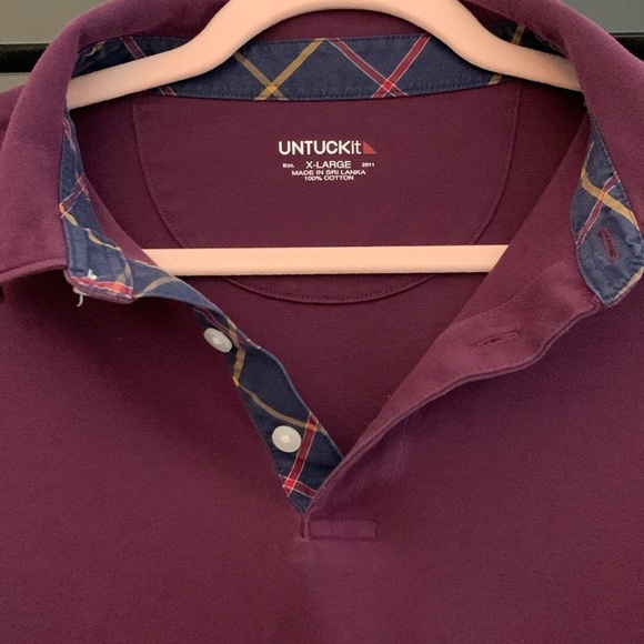 Men’s Untuckit Polo 100% Cotton Dark Purple/Burgundy Long Sleeve Shirt. Size. XL - Picture 2 of 8